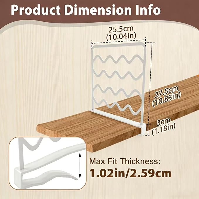 2-PCS Plastic Shelf Dividers, Closet Organizers & Storage for Closet, Shelf, Kitchen, Pantry, Bathroom & Office, Organizer for Clothes, Books, Towels, Purses (White 2-PCS)