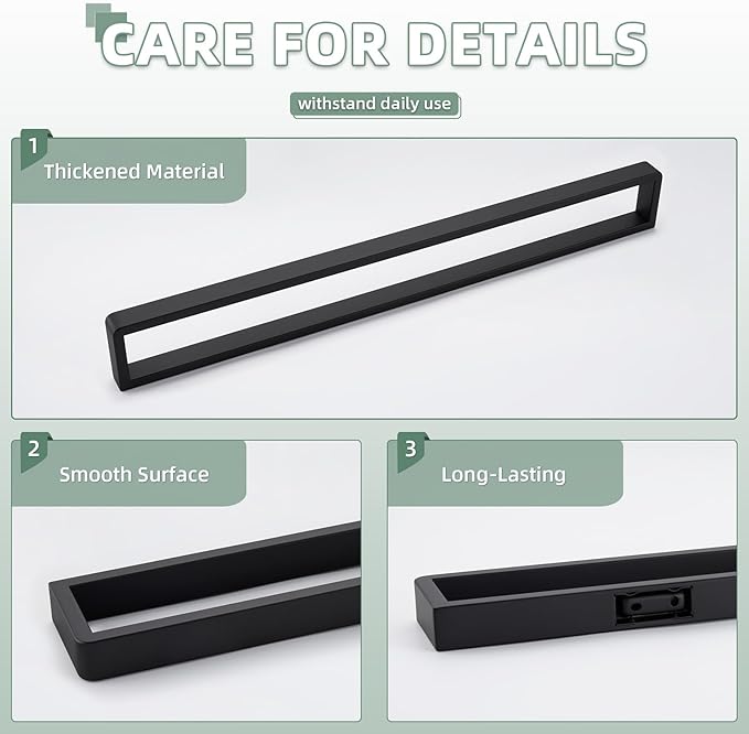 Angle Simple Towel Bar for Bathroom, SUS 304 Stainless Steel Towel Rack Holder Wall Mounted, 22.76", Matte Black
