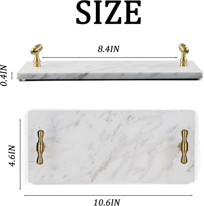 Marble Napkin Holder, Guest Towel Holder Tray, White Marble Tray for Bathroom & Kitchen Countertop with Brass Handles, Decorative Bathroom Napkin Holder for Home Decor