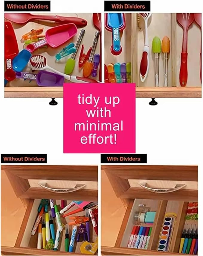 Bamboo Drawer Dividers – Adjustable Expandable Drawer Organizer, 6-Pack Bamboo Separators for Kitchen, Dresser, Clothes, Utensils & Home Organization