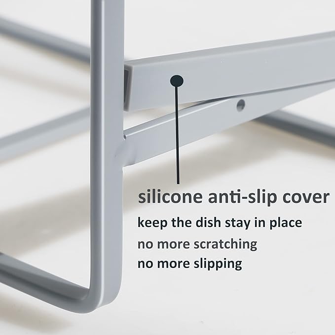 2PCS Plate Holders Organizer, Metal Dish Storage Dying Display Rack for Cabinet, Counter and Cupboard, Grey, Small