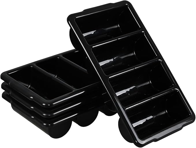 4 Pack Silverware Bin with 4 Compartment, Plastic Cutlery Trays for Restaurant, Black