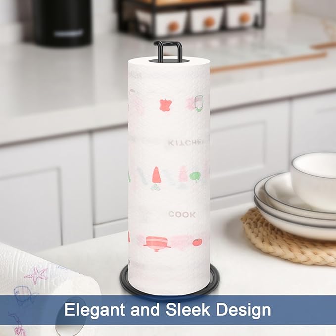 NearMoon Paper Towel Holder, Sturdy Paper Towel Stand Dispenser-All Metal, Standard or Jumbo-Sized for Kitchen Countertop, Farmhouse, Living Room (2 Pack, Matte Black)