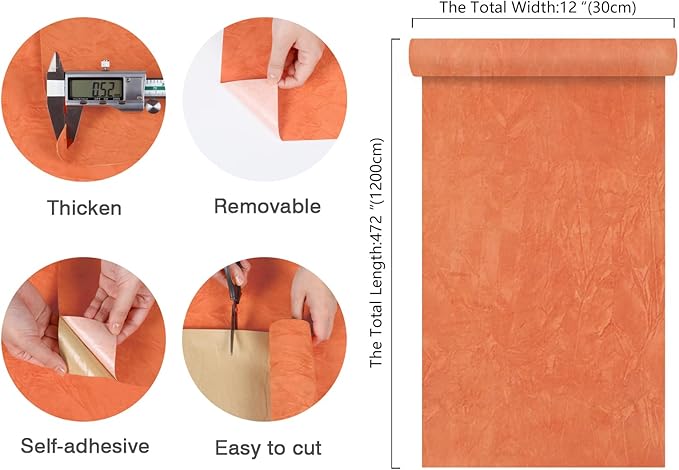 CHIHUT Orange Felt Drawer Liner for Jewelry Box Lining Dresser Creased Soft Orange Self Adhesive Fabric Thick Velvet Wallpaper Peel and Stick Fabric Felt Sheets Roll for Cabinets Art Crafts 12"x472"