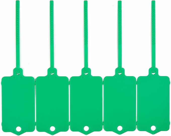 LeadSeals 100pcs Blank Plastic Tags for Labeling Reusable Hanging Tags Ties Key Tag Storage Labels Waterproof Plastic Mark Label Writable Hang Sign with One Marker Pen (Green)