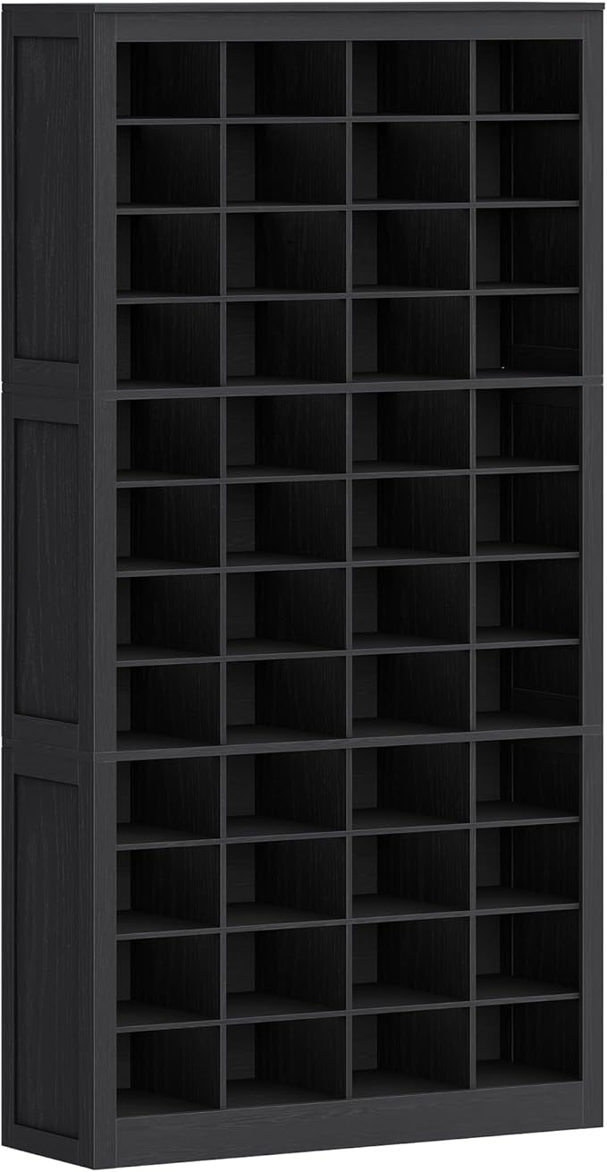 Shoe Storage Cabinet, 48 Pairs Free Standing Closet Organizer, 9 inch Widened Cell Wood Shoe Organizer, 12 Tiers Vertical Space Saving Shoe Rack for Entryway, Cloakroom, Black SR39604X