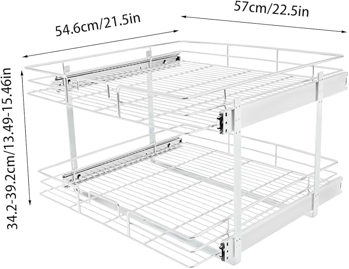 2 Tier Pull Out Cabinet Organizer 24 "W X 22 "D, Double Wire Basket Sliding Shelf, Pull Out Drawer for Kitchen Cabinets, Base Cabinet Organization for Kitchen, Bathroom, Pantry, Chrome (Silver)
