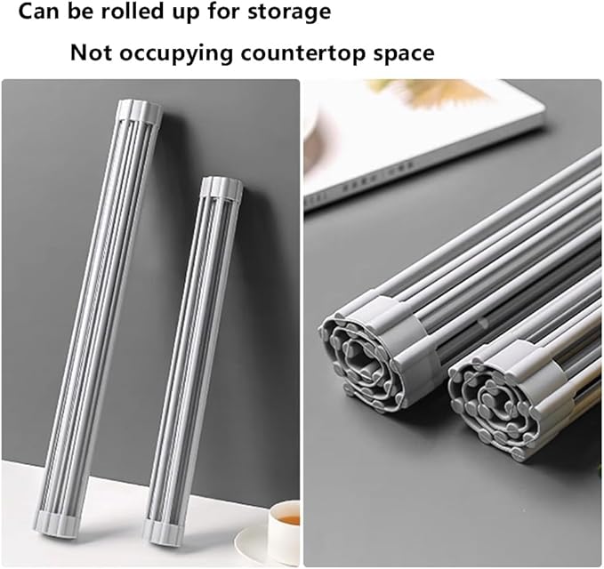 Roll Up Dish Drying Rack Over Sink Drying Rack Sink Cover Kitchen Sink Accessories Multipurpose Organizer Foldable Stainless Steel Drainer (18 Rods)