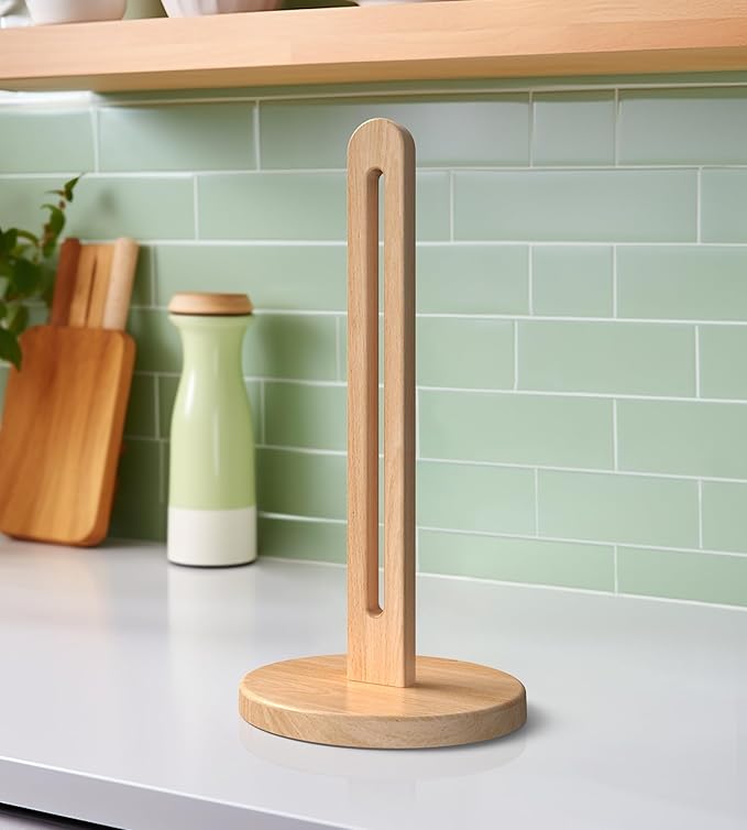 Wooden Paper Towel Holder Stand for Jumbo Roll - Stylish Kitchen Paper Rack Bathroom Towel Roll Stand Organizer, UB, Solid Wood Simply Standing Countertop Paper Roll Holder, Standard