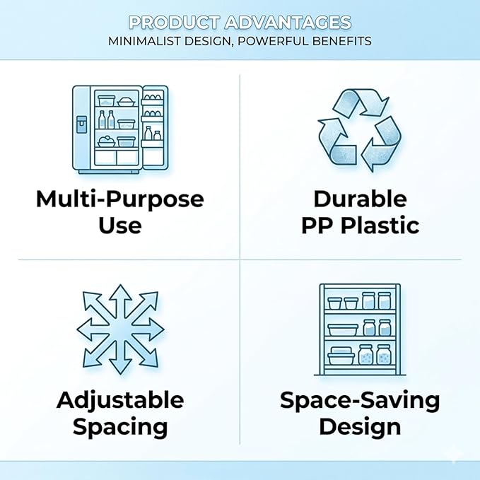 20Pcs Adjustable Plastic Storage Dividers, Transparent Multi-Purpose Organizer for Refrigerator, Freezer, Kitchen Drawers, Cabinets