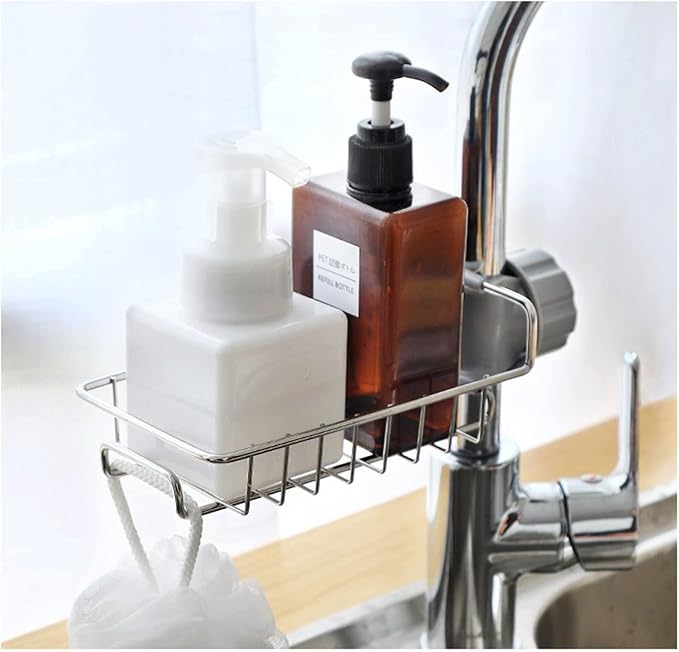 Bathroom Shower Caddy No Drill, 2 Pack Shampoo Soap Holders Stainless Steel Fauce Rack Kitchen Sink Organizer Bathroom Tidy Accessories Rust Free Storage Shelf for 18-25mm Pole
