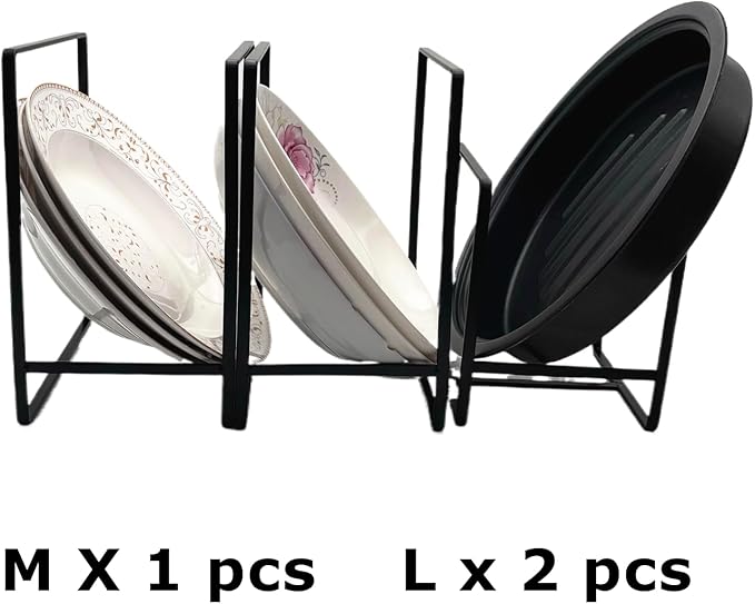 3 Pack Metal Dish Organizer, Space Saving Plate Organizers for Cabinet, Kitchen Cabinet Dish Drying Racks Organizer for Plates, Pots and Pans