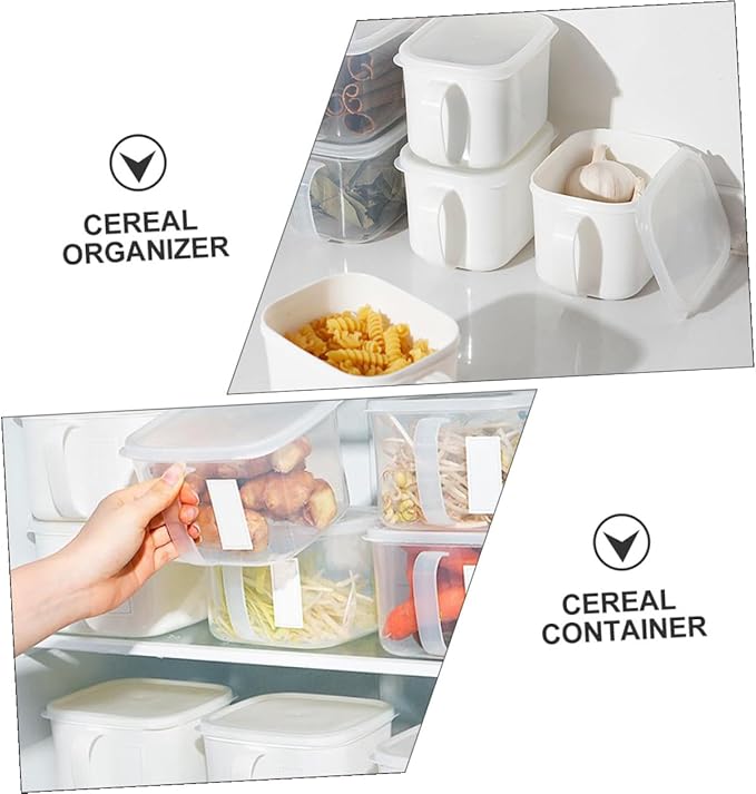 2pcs Large White Food Storage Containers with Handles and Labels, Plastic Airtight Fridge Fresh-keeping Boxes for Fruits, Cereals, Dry Food Organization
