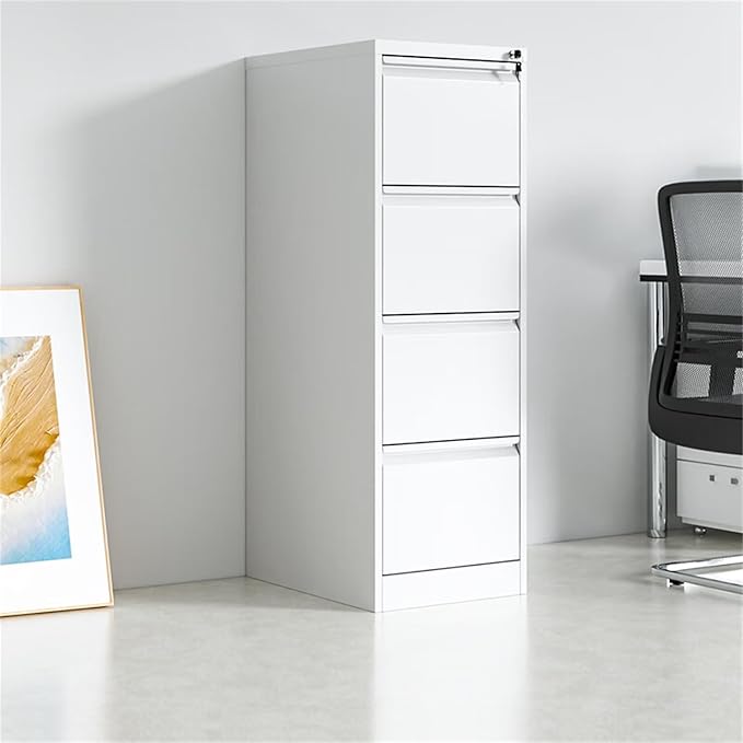 4 Drawer File Cabinet with Lock, Vertical Filing Cabinet for Home Office Garage, Metal Lockers Steel Lockable Drawer Storage Organizer for Letter Size/a4/Legal Files White