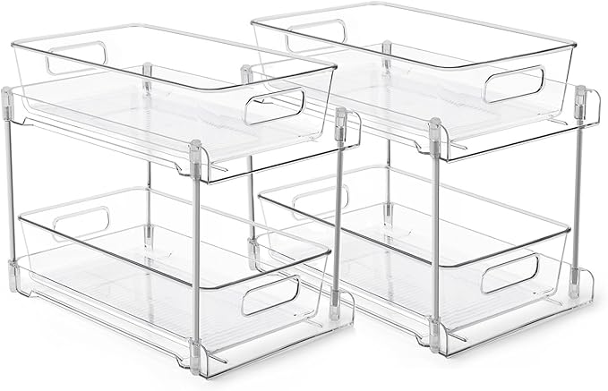 Under Sink Organizer 2-Tier Under Cabinet Organizer, Clear Under Sink and Pull-Out Cabinet Organizer for Kitchen and Pantry Storage