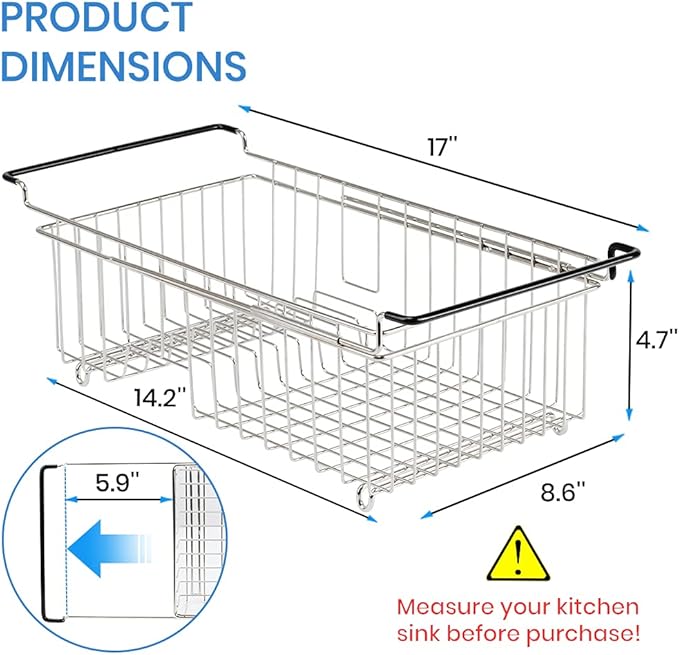 TreeLen Expandable Dish Drying Rack Over the Sink Small Dish Drainer in Sink Adjustable Rustproof Sink Strainers for Kitchen-304 Stainless Steel