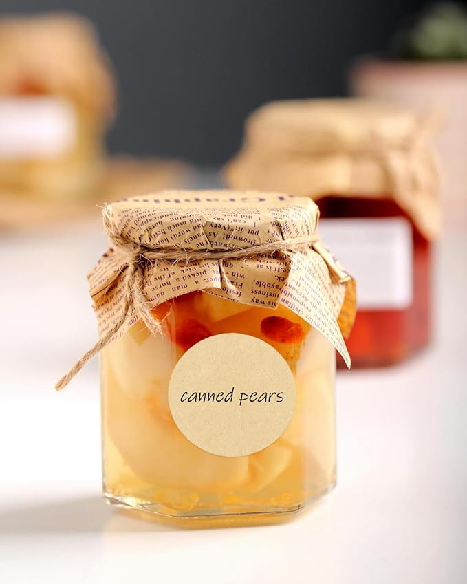 2" Kraft Canning Labels - 500 Pcs Round Jam & Jelly Jar Labels for Pantry, Spices & Bottles