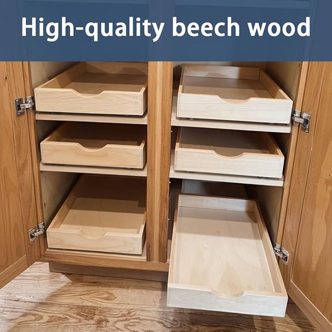 Pull Out Cabinet Drawers - 6x2 Size Options (12-23'W,18-21'D), Pre-Assembled with Soft Close Slides, Solid Beechwood, Easy Installation(12'W x 21'D)