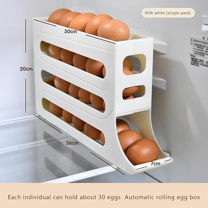 30 Eggs Egg Holder For Fridge Auto Rolling Fridge Egg Organizer,4 Tiers Egg Container Egg Dispenser Egg Tray For Refrigerator Space-Saving Egg Dispenser Holder Egg Holder Countertop