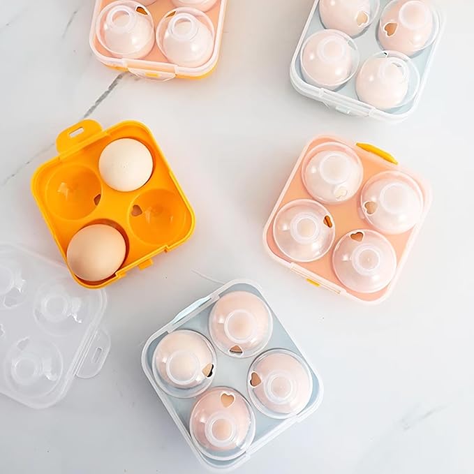 4 Girds Egg Holder Container, Plastic Egg Storage Box Shockproof Protection, Portable Egg Tray Carriage Dispenser for Refrigerator Camping Picnic Travel Kitchen Outdoor (orange 2 Pcs)