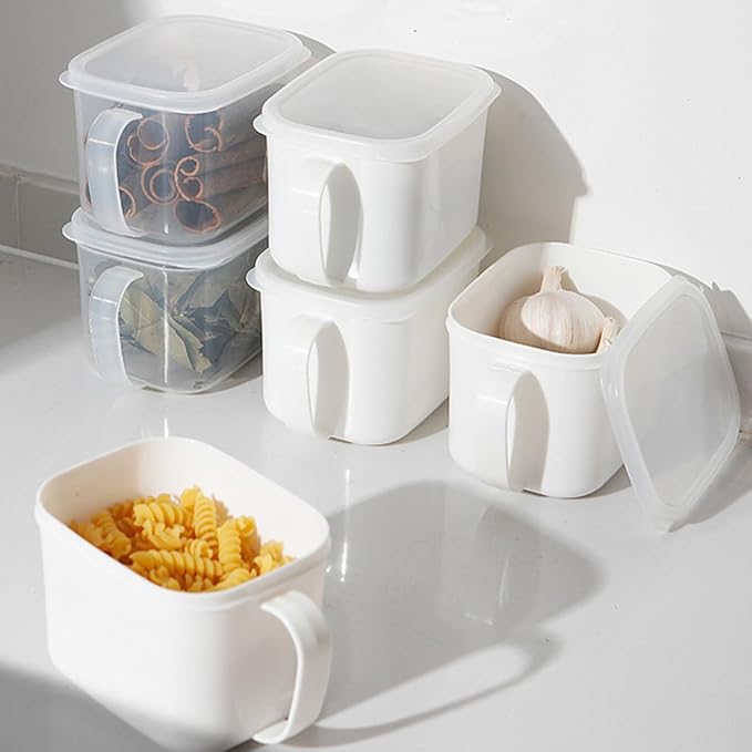 Cabilock 2Pcs Plastic Food Containers with Handle and Lid Small Cereal Storage Canisters Airtight Kitchen Food Organizer in Refrigerator Random Color Random Color