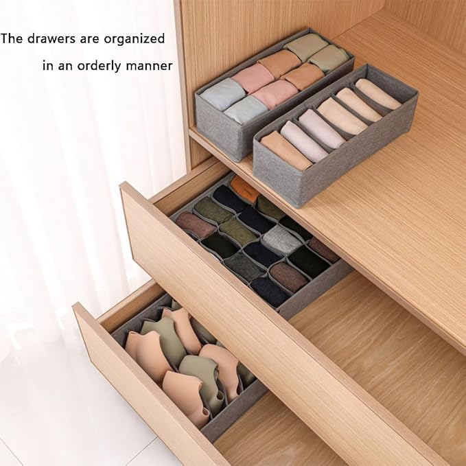 Underwear Organizer with Drawer Dividers, Foldable Fabric Dresser Closet Organizers Bins, Bedroom Cabinet Organization and Storage Box for Baby Clothes, Undies, Ties,Sock-Dark Grey (24cell)