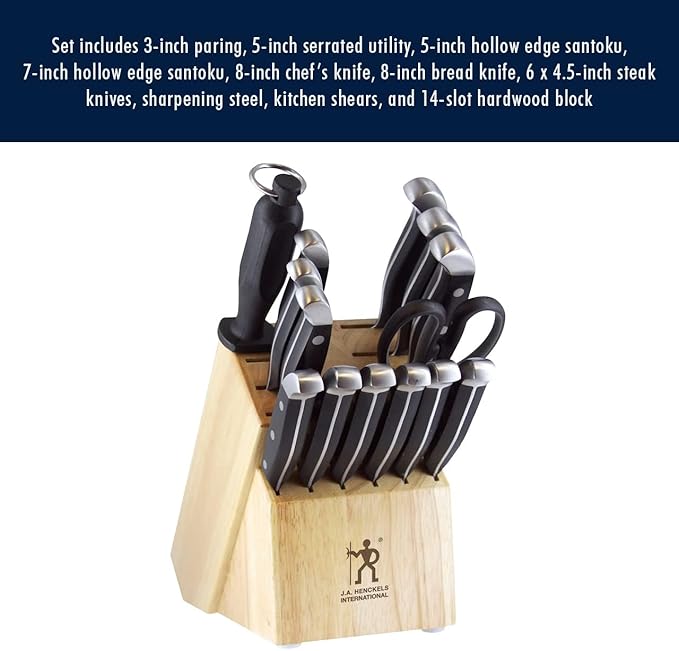 HENCKELS Statement Premium Quality 15-Piece Knife Set with Block, Razor-Sharp, German Engineered Informed by 100+ Years of Mastery, Lightweight and Strong, Dishwasher Safe