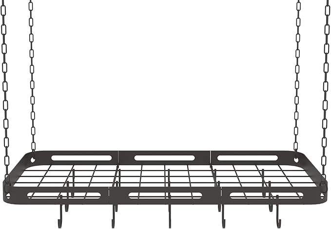 33” Pots and Pans Hanging Rack, Black Hanging Pot Rack Ceiling Mount with 15 Hooks, Heavy-duty Metal Square Kitchen Ceiling Pot Rack, Pot and Pan Hanger for Kitchen Cookware Utensils