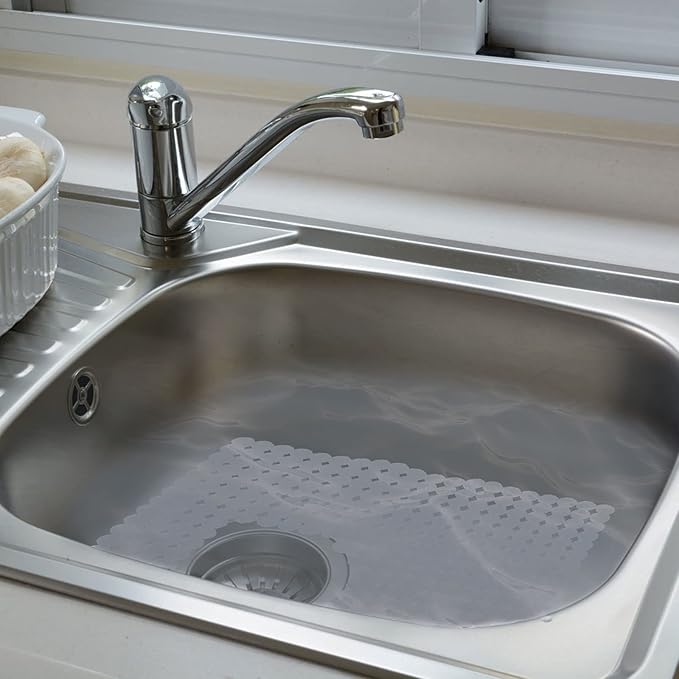 Qulable 2Pack Kitchen Sink Mat for Stainless Steel/Ceramic Sinks, PVC Eco-friendly Protectors for Bottom of Kitchen Sink, Adjustable, Fast Draining, Dots Design, 11.8x15.7 (Clear)