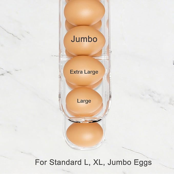 Egg Holder for Fridge, Auto Rolling Egg Storage Organizer for Refrigerator, Clear Space Saving Container, Dispenser - FIFO Egg Roller for Eggs 24 Count