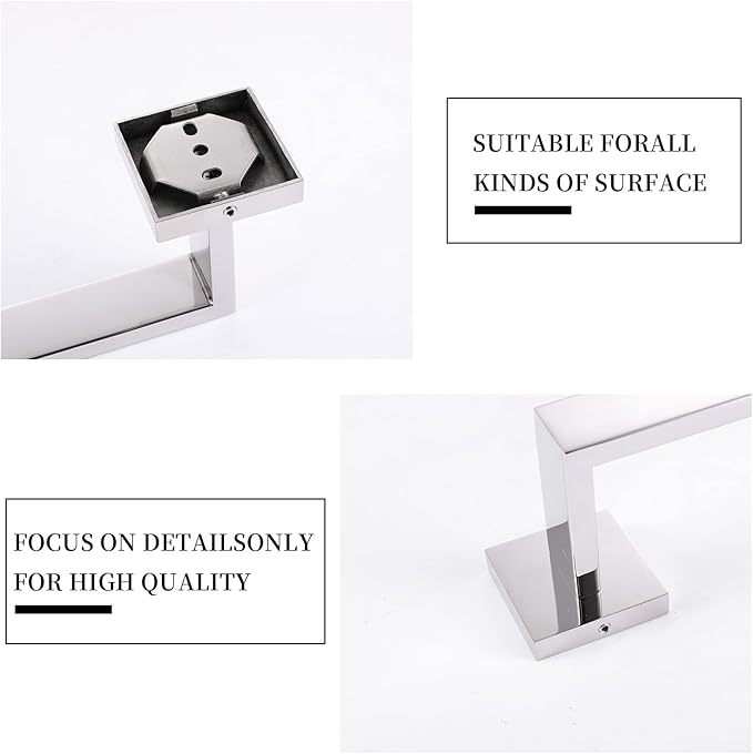 LANC 12-Inche 2-Pack Bathroom Towel Bars,Silver Kitchen Bath Accessories Total-14 Square Towel Rack Heavy Duty Chrome Polished Stainless Steel Wall Mounted Modern Towel Holder,A8804-3CP