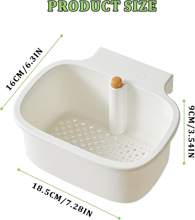 Kitchen Sink Drain Strainer Basket - Hanging Sink Drain Basket with One-Touch Drain Mesh, Kitchen Sink Food Catcher Basket Storage Organizer (White)