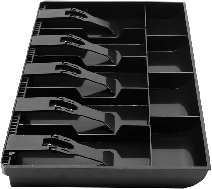 2 Pack Cash Register Drawer Insert Tray Organizer with 5 Bill/4 Coin Compartments for Money Storage, Black
