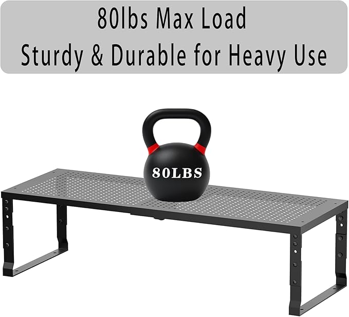 Flat Top Storage Rack - Expandable 16.5"~27" W Countertop Space Saver, Heavy-Duty Steel Construction, Powder Coated Finish for Kitchens, Bathrooms, Workshops or Offices