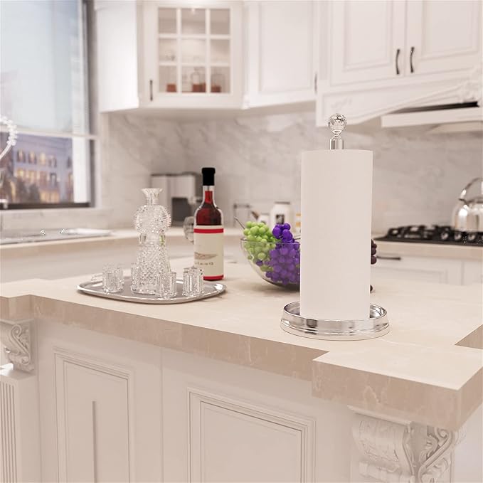 Crystal Ball Paper Towel Holder - Steel Stand for Countertops & Tables, Fits Standard & Jumbo Rolls, Polished Chrome