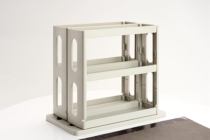 Spice Rack Organizer 2 tier Seasoning Holder, Pull and Rotated Storage Cabinet for Kitchen Bathroom Countertop 9”H x 5.8”W x 10.4”D (Dust Gray)
