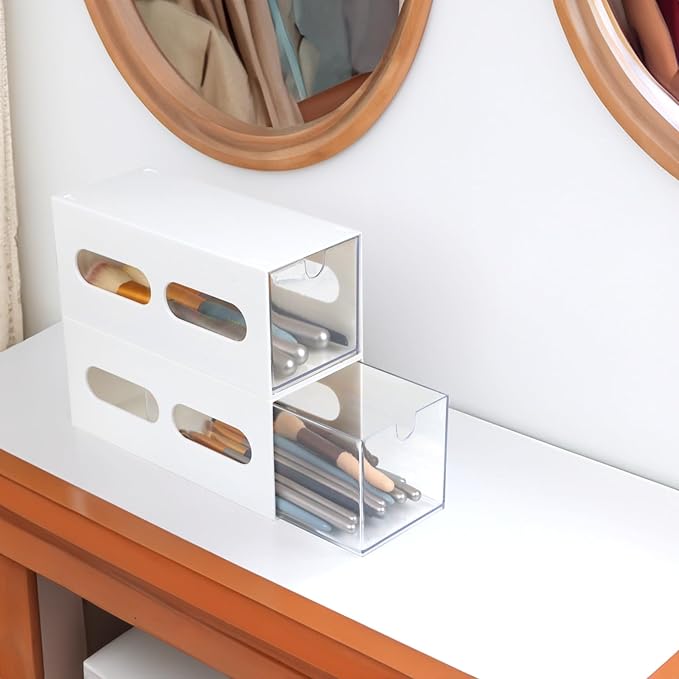Drawer Organizer Desktop Office Supplies Desk Organizer and Storage Stationary Make Up Jewelry Pen Storage Drawer, Clear Accessories Makeup Organizer Countertop Storage (White, 1 Pack)