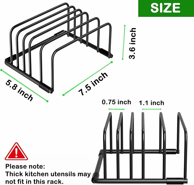 Kitchen Organizer Rack - 5-Slot Heavy Duty Cabinet Storage Organizer for Cutting Boards, Baking Sheets, Pans, Cookie Sheets with Anti-Slip Feet, Countertop or Inside Cabinet (BLACK-X-1 Pack)