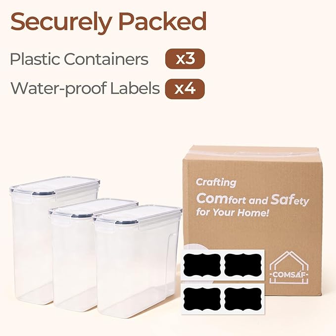 ComSaf Cereal Containers Storage Set (6L/4Lx2), Airtight Food Storage Containers for Pet Food Nuts,Cereal Dispenser for Kitchen Pantry Organization