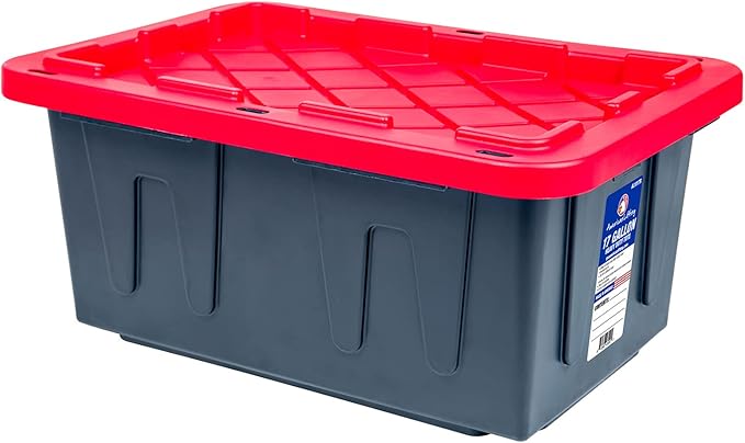 American Lifting 17-Gallon Storage Containers - Tough with Lids Durable Stackable - Keep Your Belongings Safe and Organized - (4 Pack - Red)