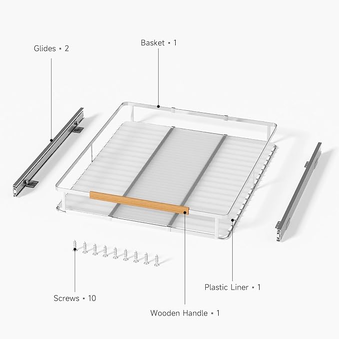 Expandable Pull Out Cabinet Organizer, Adjustable Width 20.5~37.5" W x 22.7" D, Bottom Mount Under Sink Organizer, Under Sink Organizer, Drawer Organizer Slide Out for Pots Pans