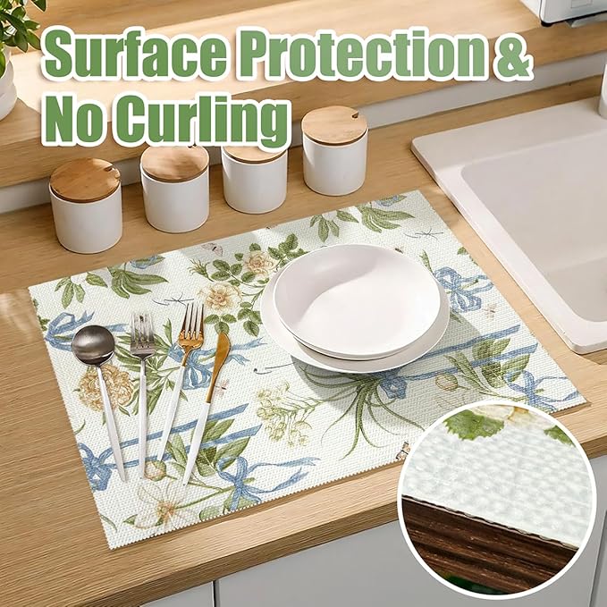 Drawer and Shelf Liner for Kitchen Cabinets Non Adhesive Cabinet Liners Floral Shelf Liners Strong Grip Non-Slip Drawer Liner Waterproof Easy to Clean Cupboard Shelves Dresser Liner 23.6IN x 10FT