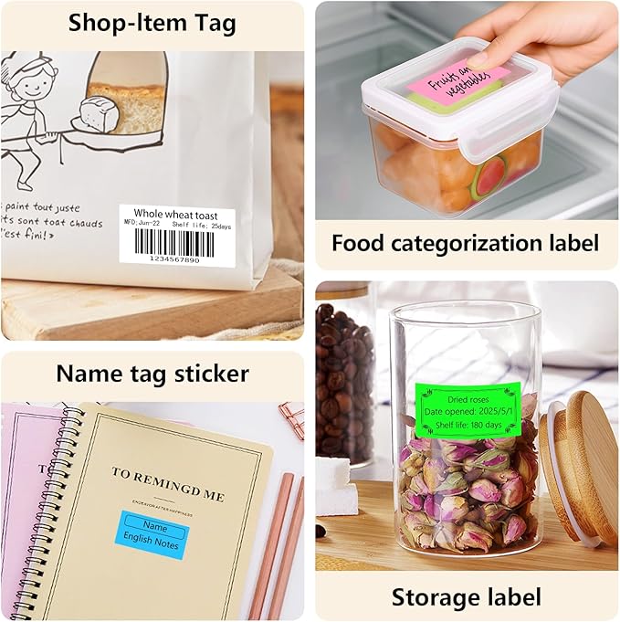 PALAIBEIQI 1x2 Inch Thermal Labels,500PCS Rectangle Stickers,Waterproof Removable Blank Stickers for Address,Jars,Freezer Containers & Pantry Organization,Pink