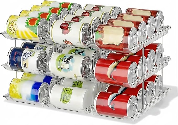 3-Tier Clear Plastic Can Organizer for Pantry, Stackable Canned Food Holder for Kitchen Cabinet, Counter & Refrigerator
