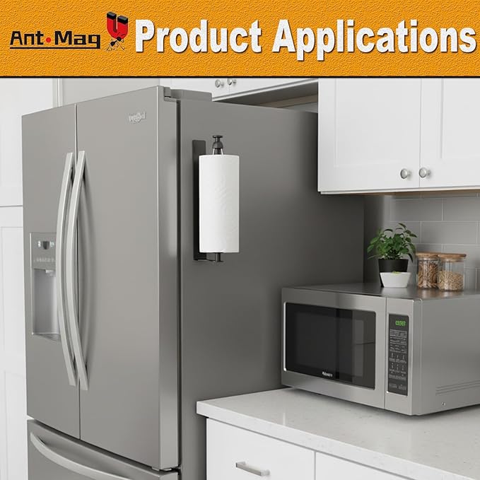 Ant Mag Magnetic Paper Towel Holder with One Hand Paper Tear and Adjustable Damping Effect Strong Magnet Ideal for Kitchen Refrigerator Cruise & Grill,Black