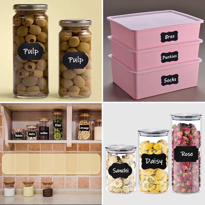 Wisdompro Chalkboard Labels, 190 Pcs Waterproof, Reusable & Removable Blackboard Stickers for Storage Bins, Food Container, Mason Jars, Bottles - 2 Sizes