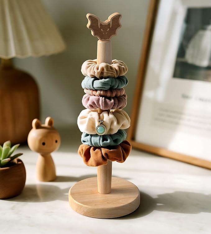 KitchLife Cute Wooden Paper Towel Holder Countertop - Solid Freestanding Paper Towel Dispenser Stand Organizer with Anti-Skid Base (Bat)
