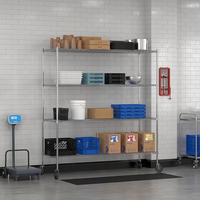 Commercial NSF Listed Chrome Mobile Wire Shelving Kit 24" x 72" x 80", with 4 Shelves Perfect for Warehouse, Walk-in Refrigerator, Freezer, Grocery Store, Restaurant, Dishroom