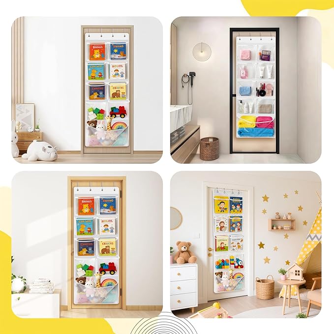 Over The Door Organizer with 9 Large Pockets Capacity Door Hanging Organizer for Bedroom, Bathroom, Pantry, Nursery Storage, White