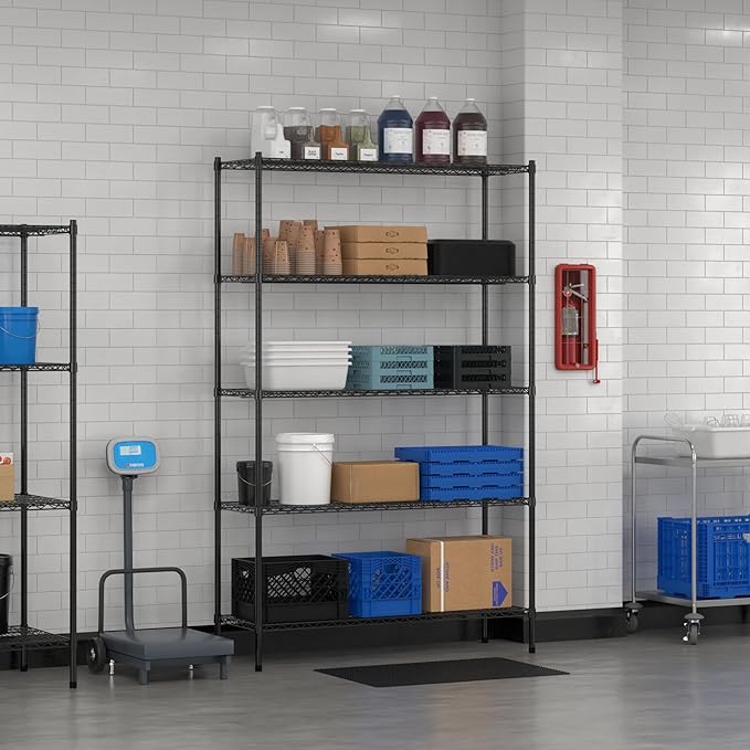Commercial NSF Listed Black Epoxy Stationary Wire Shelving Kit 18" x 54" x 86", with 5 Shelves Perfect for Warehouse, Walk-in Refrigerator, Freezer, Grocery Store, Restaurant, Dishroom